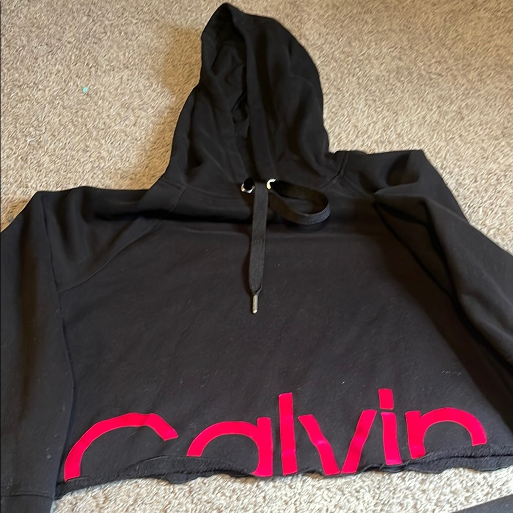 Calvin Klein Black Hoodie with Vibrant Pink Accents
